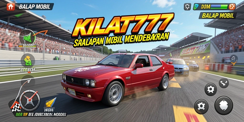 Antarmuka permainan KILAT777 dengan mobil balap dan trek yang menantang.